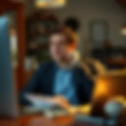 A person contemplating financial options in a cozy office setting