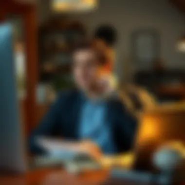 A person contemplating financial options in a cozy office setting