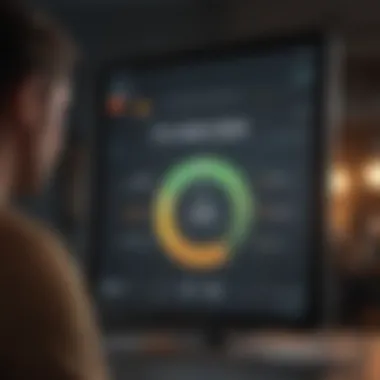 A person analyzing their credit score on a digital screen