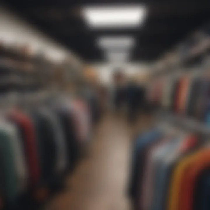 A cozy local thrift shop filled with colorful racks of clothing