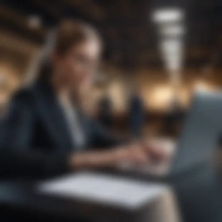 A person typing on a laptop, engaging in the loan application process with concentration.