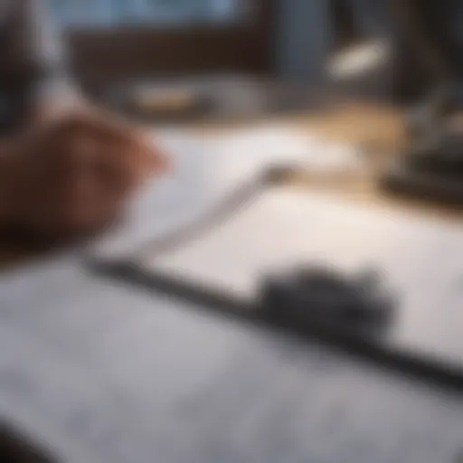 A person reviewing financial documents at a desk.