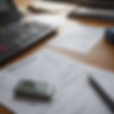 Calculating Loan Finances A close-up of loan documents and a calculator on a desk