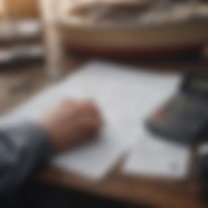 An individual reviewing financing options with a calculator and notepad, representing the decision-making process in boat financing.