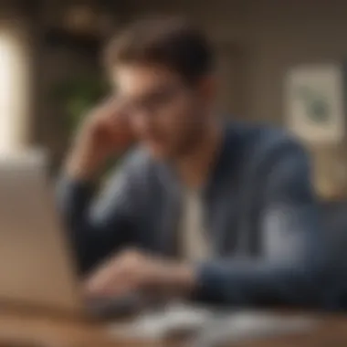 Exploring Financial Strategies for Debt Management A person contemplating various financial strategies with a laptop open to financial resources.