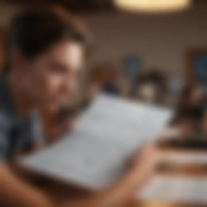 A person reviewing their financial records with a focused expression.