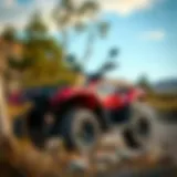 An all-terrain vehicle parked in a scenic outdoor setting
