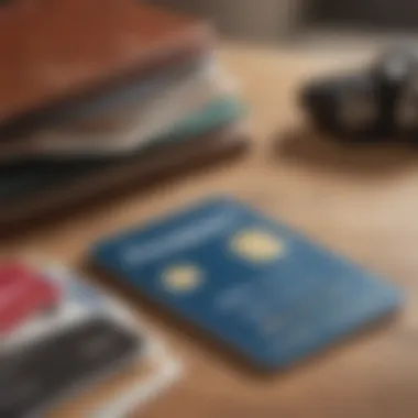 A stack of travel rewards and a credit card next to a passport