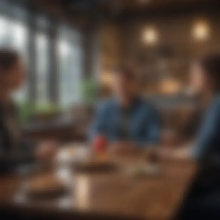 A diverse group of individuals discussing financial strategies at a café.