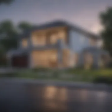 A modern home showcasing a mortgage sign in front.