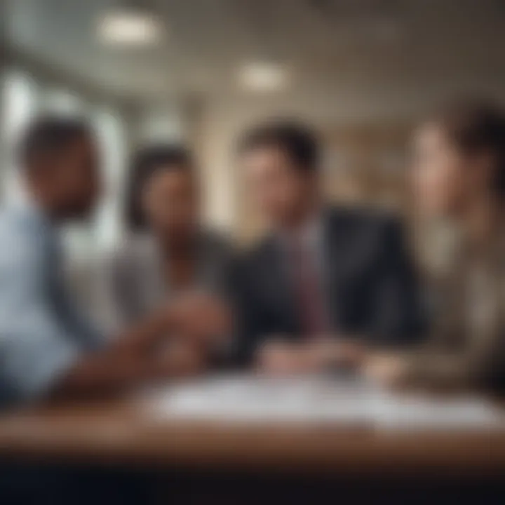 A diverse group of non-profit employees collaborating in an office setting.