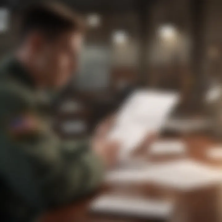 Service member reviewing financial documents