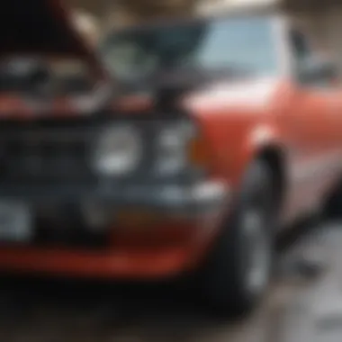 A close-up of a damaged car showing the extent of the repairs needed