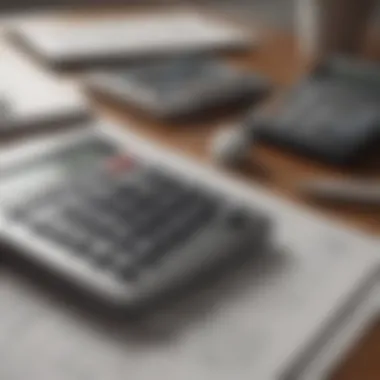 A calculator with financial documents