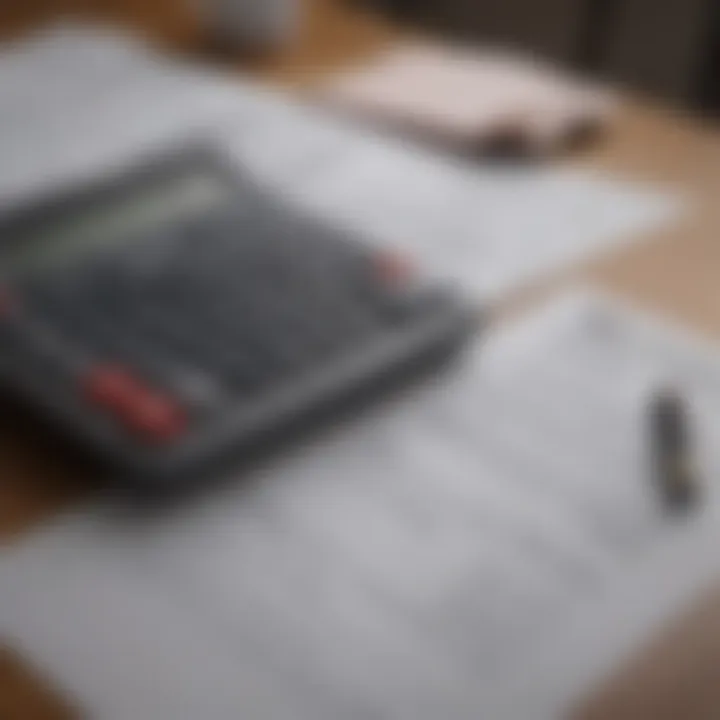 A calculator and financial documents laid out on a table, symbolizing financial assessment