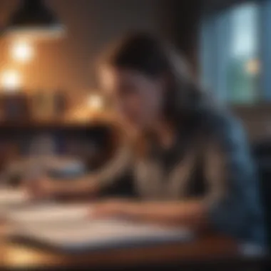 A student analyzing loan terms at a desk with books